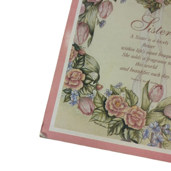 Vintage Sister Wall Plaque Pink Floral Wreath Poem Gift STAPCO USA Home Decor - Picture 6 of 7